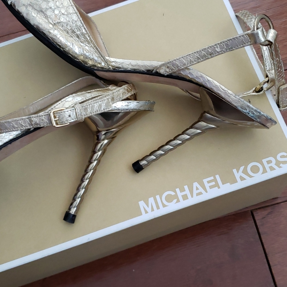 Michael Kors Gold Ankle Wrap Sandals - Picture 4 of 6
